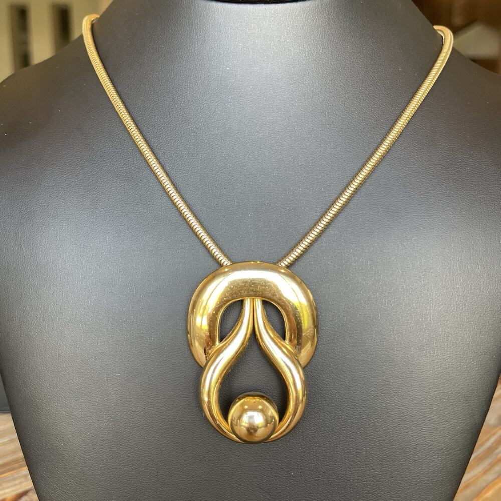 Stunning Henkel & Grosse 1971 Gold Tone Modernist Pendant Necklace 20” Snake